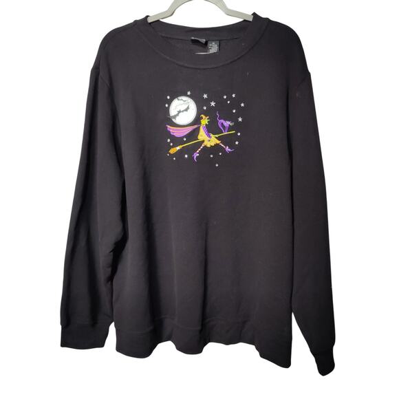 NWT Holiday Editions Plus Sz 2X Black Halloween Witch Sweatshirt Crew Neck Bats - Picture 1 of 5